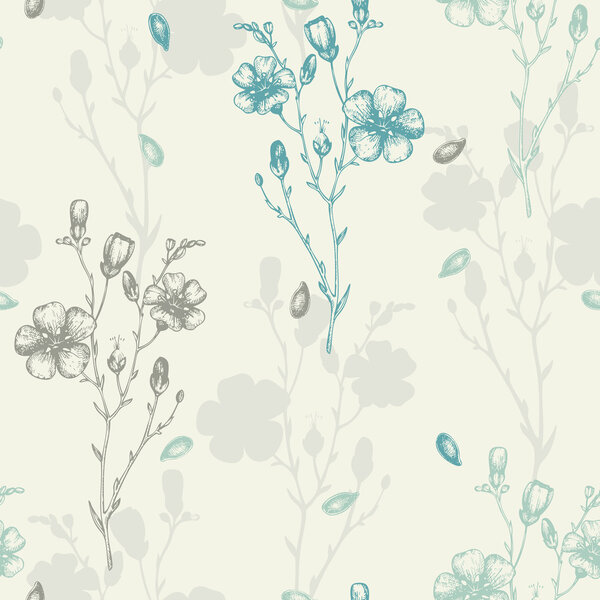 Background with flax flower sketch