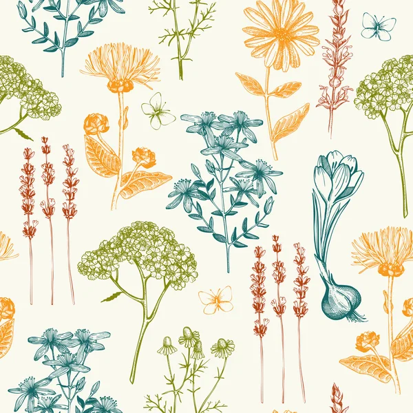 Fondo herbal inconsútil — Vector de stock