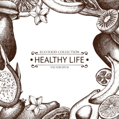 elle çizilmiş egzotik meyve kroki