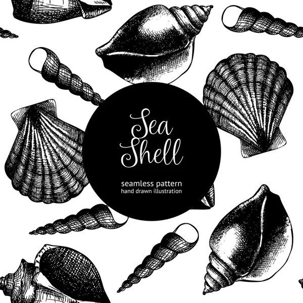 Hand drawn pattern with sea shells — Stock Vector