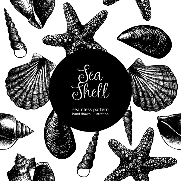 Hand drawn pattern with sea shells — Stock Vector