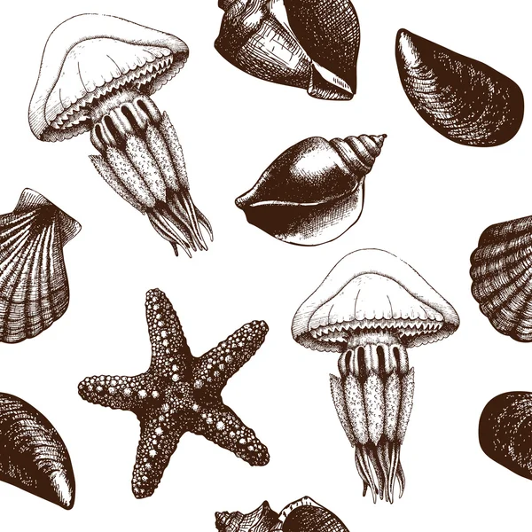 Hand drawn sea shells and jellyfish Stock Illustration