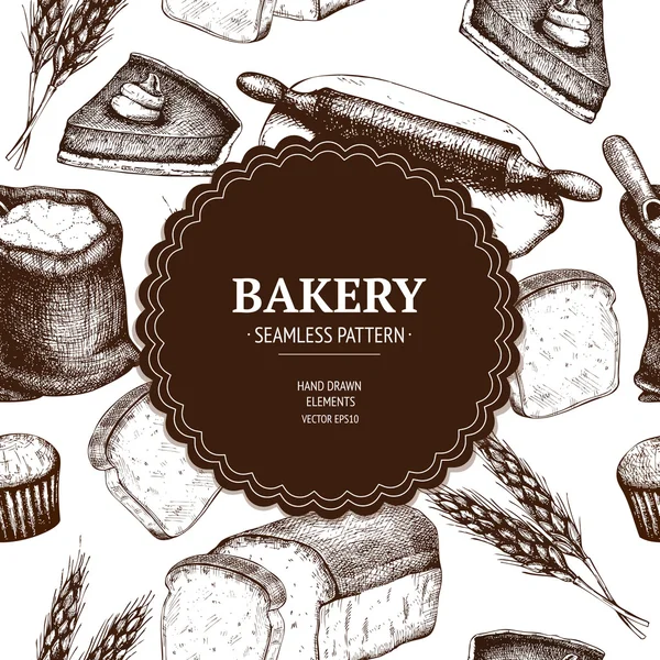 Vintage bakkerij schets achtergrond — Stockvector