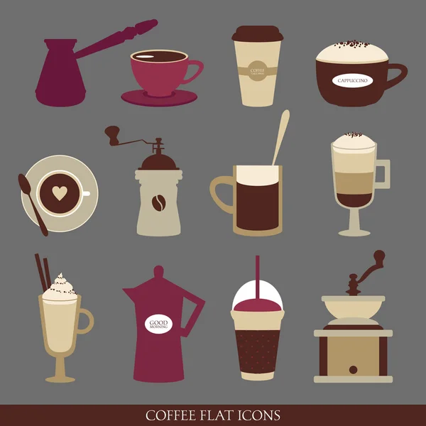 Płaski kawy ikony. — Wektor stockowy