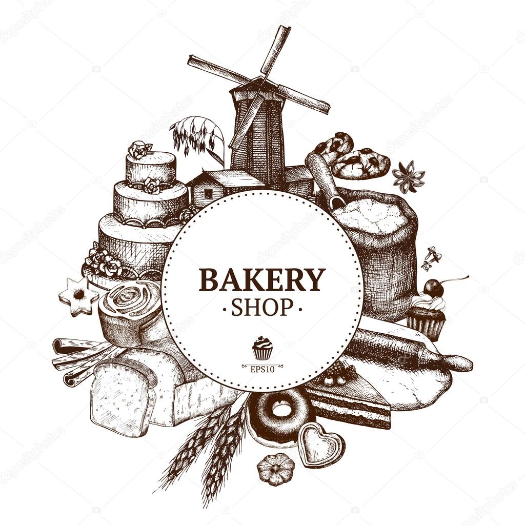 Vintage bakery sketch background.