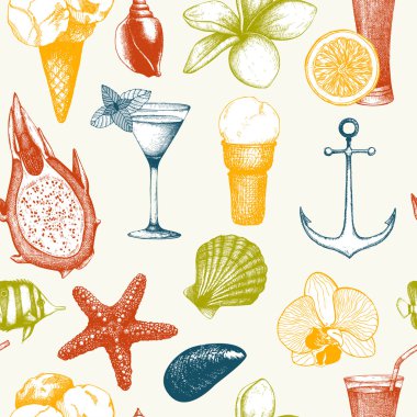Dekoratif deniz unsurları ile desen