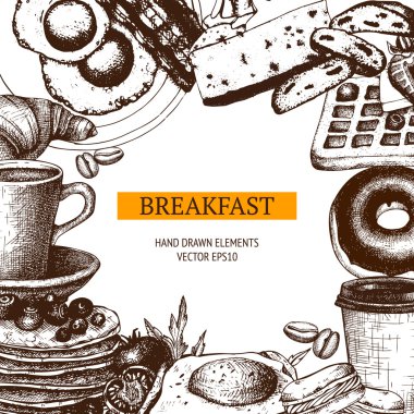 Hand drawn food for breakfast menu vector Hand drawn food for breakfast menu vector