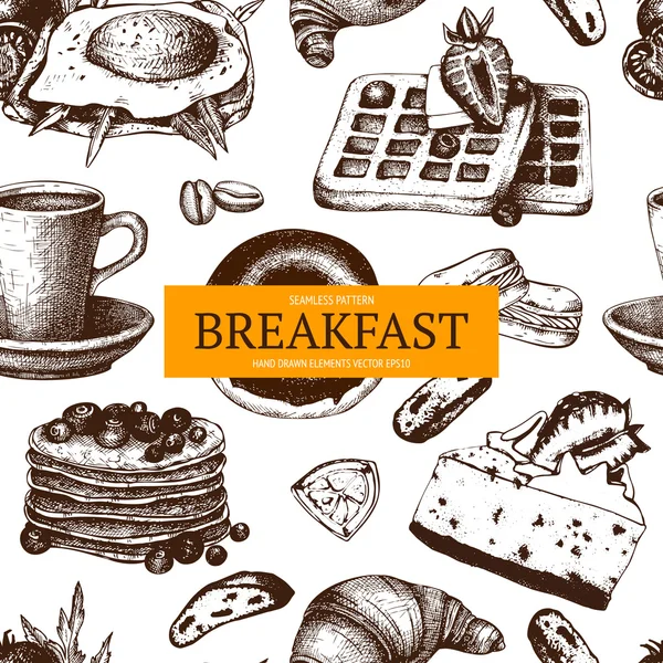 朝食メニューに描かれた食べ物を手します。 — ストックベクタ