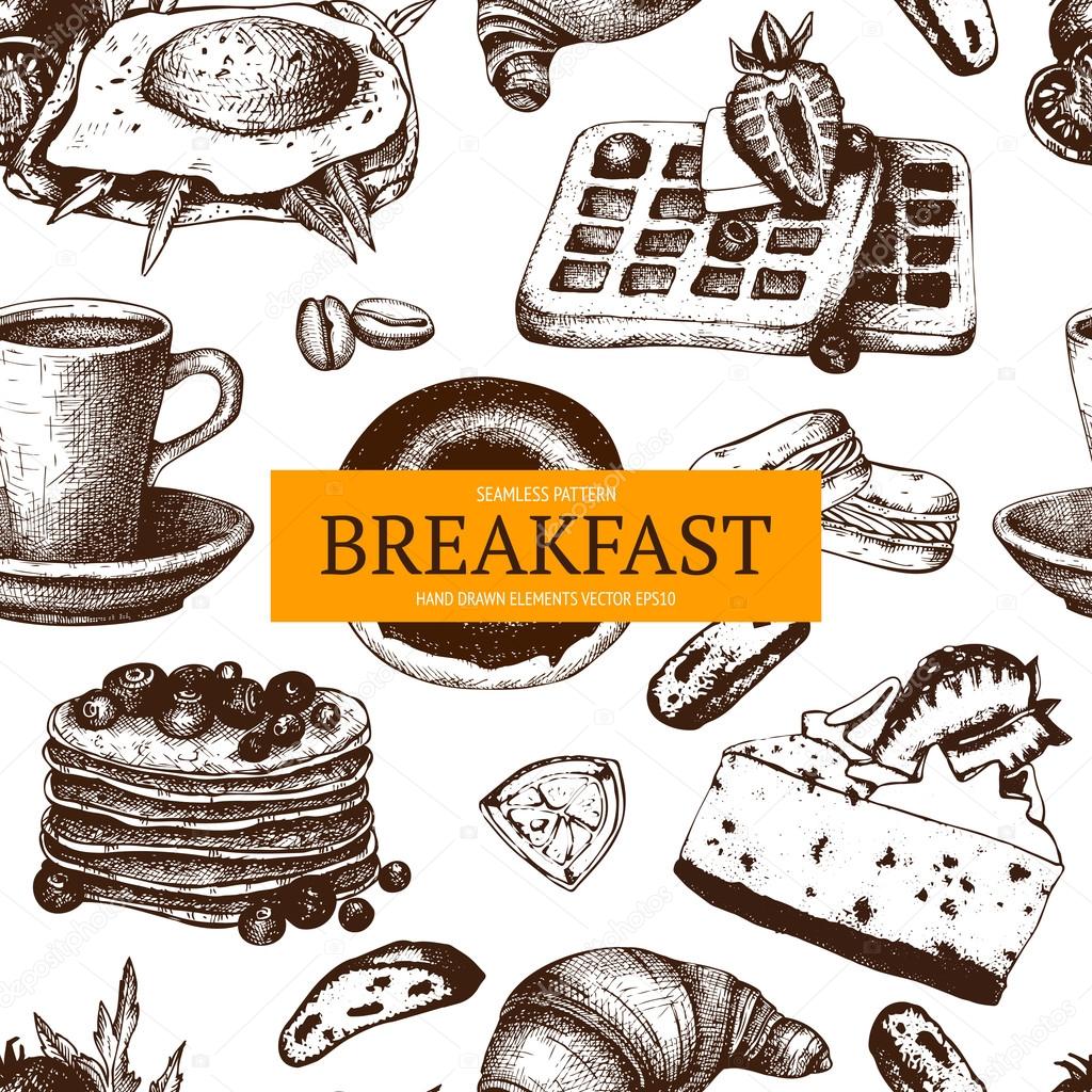 Hand drawn food for breakfast menu