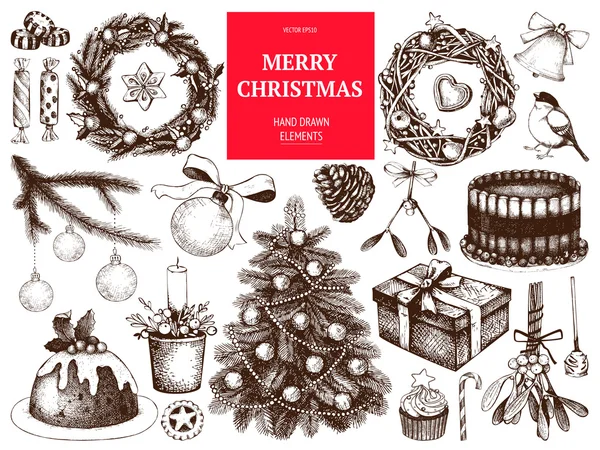 Ensemble de décoration de Noël vintage — Image vectorielle