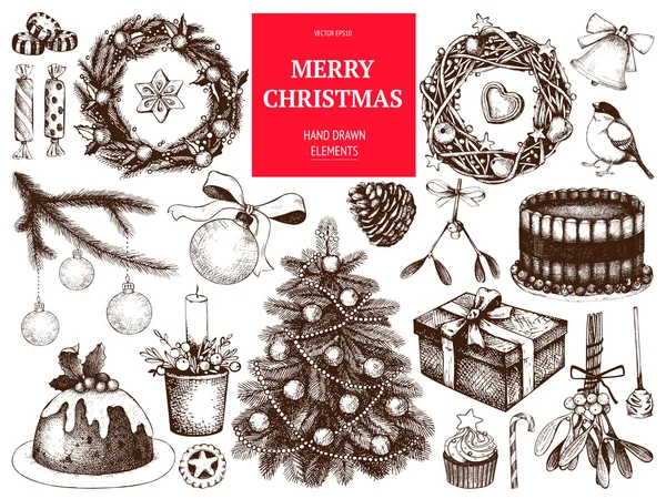 Vintage Christmas decoration set — Stockvector