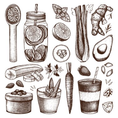 Seamless pattern with diet elements sketch