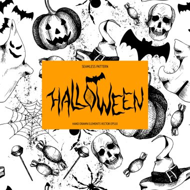 Seamless pattern with Halloween illustrations