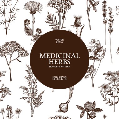 Vintage background with medicinal herbs