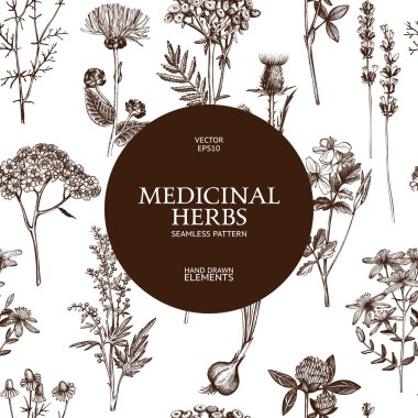 Vintage background with medicinal herbs clipart