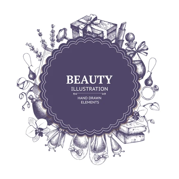 Schönheitshintergrund mit Kosmetik und Schmuck — Stockvektor