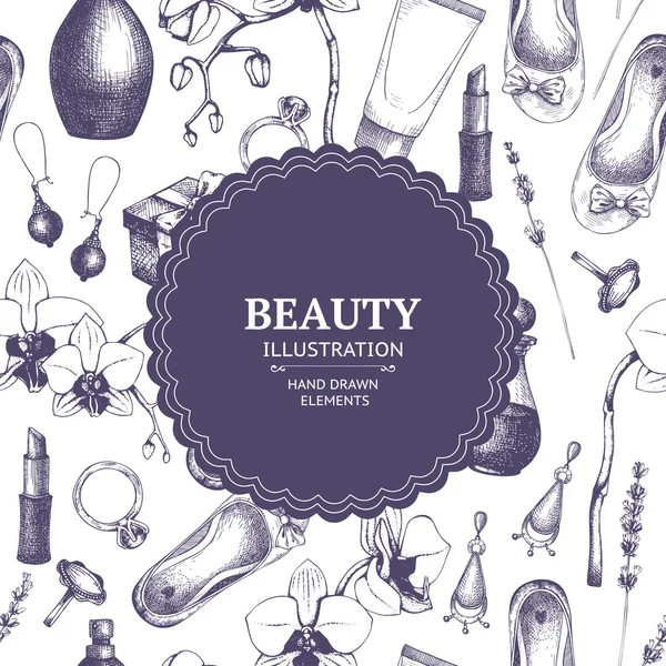 Beauty background with cosmetics and jewelries — 스톡 벡터