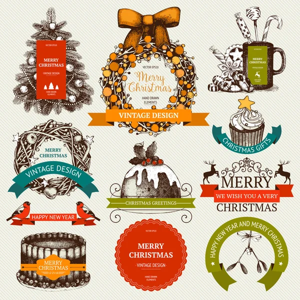 Vintage colección de decoración de Navidad — Vector de stock