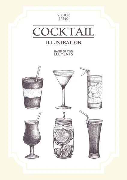 Hand drawn sketch set of cocktails — Stock Vector