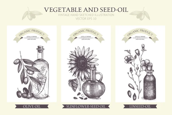 Card design with vegetables and seed-oil illustration — 图库矢量图片