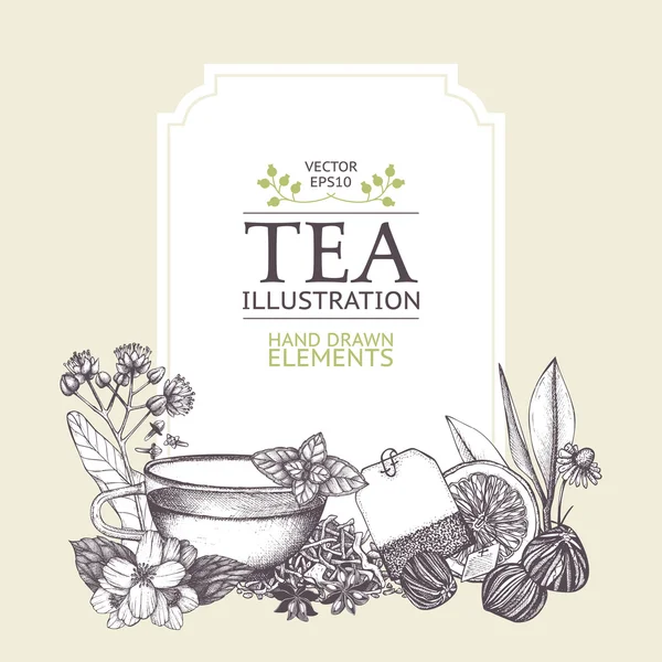 Diseño de tarjetas con ilustraciones de té — Archivo Imágenes Vectoriales