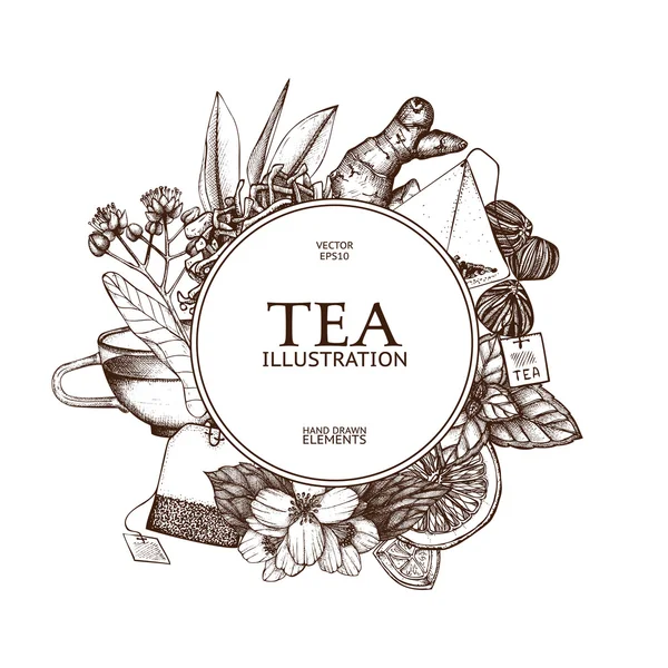 Σχέδιο καρτών με τσάι εικονογραφήσεις — Διανυσματικό Αρχείο