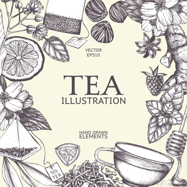 Diseño de tarjetas con ilustraciones de té — Vector de stock