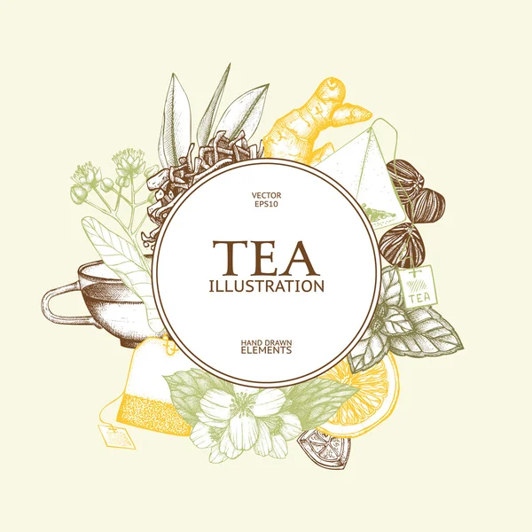 Card design with tea illustrations — Stock Vector