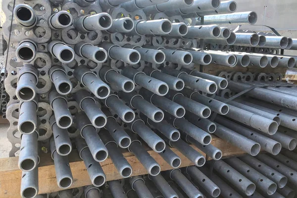 stock image Scaffolding parts at construction site. Auxillary construction equipment.