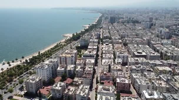 Приморские городские кварталы вид с воздуха — стоковое видео