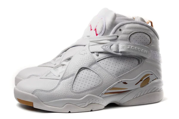 Nike Air Jordan Retro Ovo Drake White Color Way Sneakers隔离在白色背景图编辑中 — 图库照片