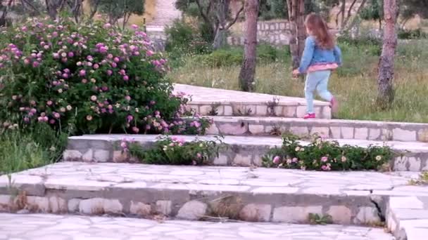 Niña juega con un perro — Vídeo de stock