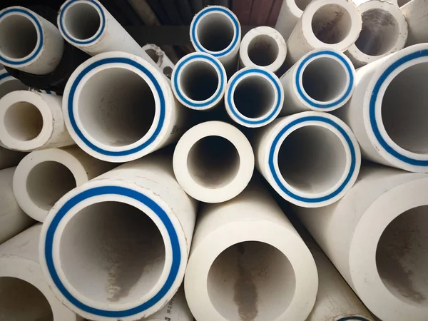 Stack of plastic LDPE water pipes