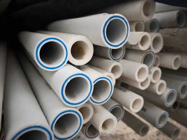 Stack of plastic LDPE water pipes
