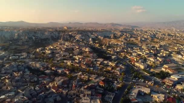 Aerial view of Goreme town in Turkey — Stock Video