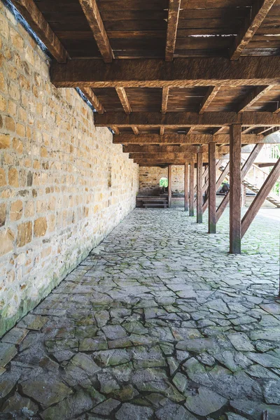 Wooden structures in ancient fortress — Stock Photo, Image