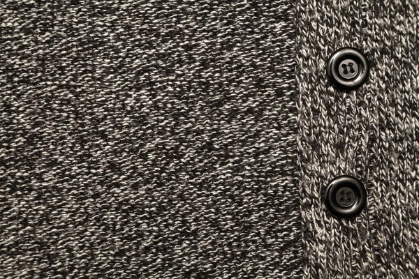 Язана Структура Тканини Сіра Куртка Чорними Гудзиками Крупним Планом Передня — стокове фото