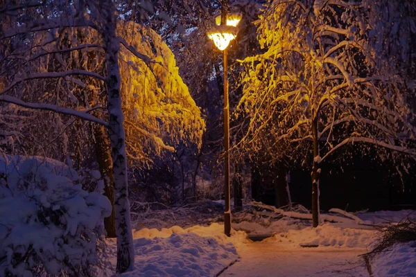 Cidade Inverno Conto Fadas Iluminação Nocturna Duas Luzes Exteriores Estilo — Fotografia de Stock