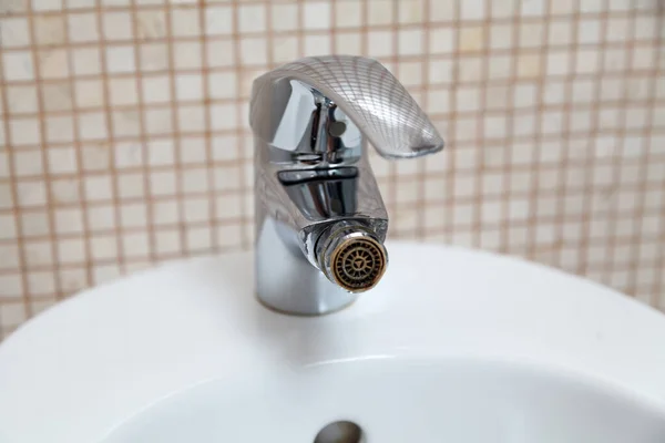 Chrome Plated Metal Mixer Mounted Bidet Close — Stock Photo, Image