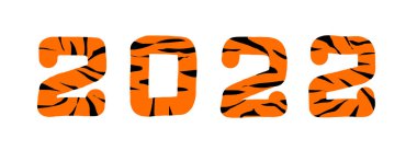 Kaplan 2022 yılı. Turuncu sayılar için neşeli bir yazı, tige derisi gibi siyah çizgili.