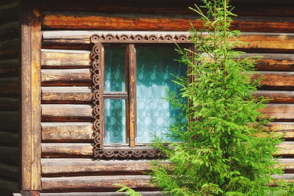 Janela casa de fadas em madeira — Fotografia de Stock