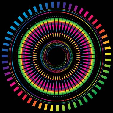 Soyut gökkuşağı renkli halkalar. Enerjik yıldız şekli. Vektör tasarım ögesi