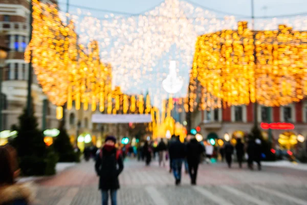 Rozostřeného město Malmö, Švédsko s vánoční ozdoby — Stock fotografie