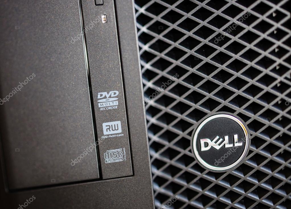 LONDON, UNITED KINGDOM - JUNE 30, 2014: Dell Computers logo on a powerful workstation, as seen on june 30, 2014. Dell workstations machines come configured as tower, rack-mounted or notebooks for diverse industries ranging from audio and video produc