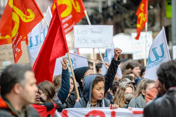 Protest tegen de hervormingen van de arbeidsmarkt in Frankrijk — Stockfoto