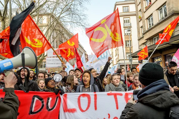 Protest tegen de hervormingen van de arbeidsmarkt in Frankrijk — Stockfoto