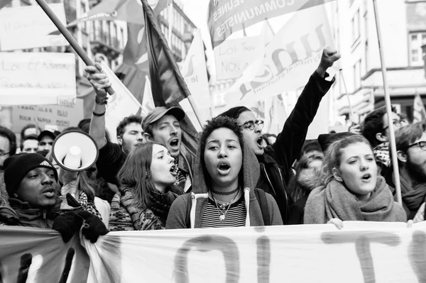 Protest proti práce reformy ve Francii — Stock fotografie