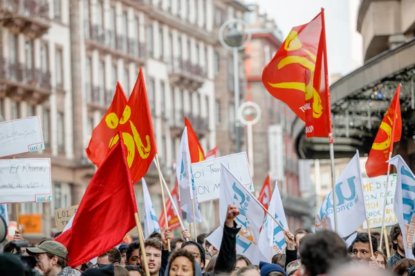 Protestera mot arbetskraft reformer i Frankrike — Stockfoto