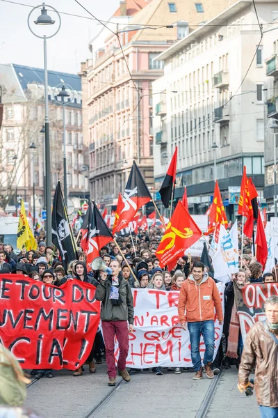 Protestera mot arbetskraft reformer i Frankrike — Stockfoto