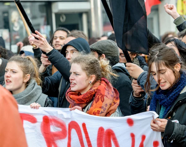 Protest tegen de hervormingen van de arbeidsmarkt in Frankrijk — Stockfoto